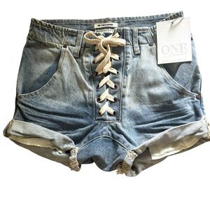 One Teaspoon Super Freaks Lace up Jean Shorts NWT